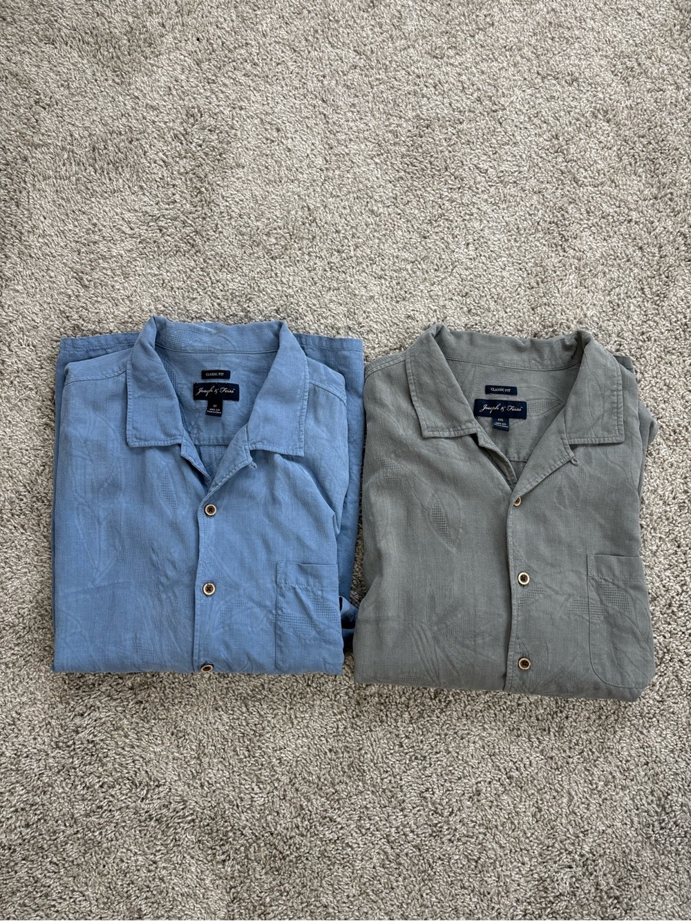 Joseph & Feiss 100% Silk Light Blue and Gray Casual Button-Down Shirts